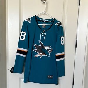 Brent Burns Fanatics Teal Hockey Jersey with Number 88 women’s medium